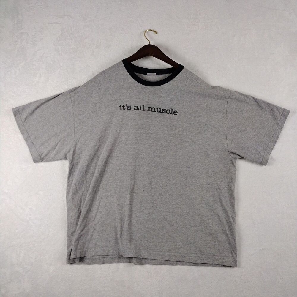 No‎ Boundaries Mens It's All Muscle Ringer T-Shirt Gray Black Graphic Tee XL